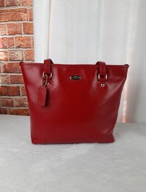 Coach Cherry Red Pebbled Leather Tote
